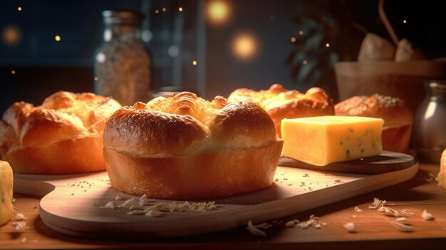 Le pain au fromage est une photo réelle.