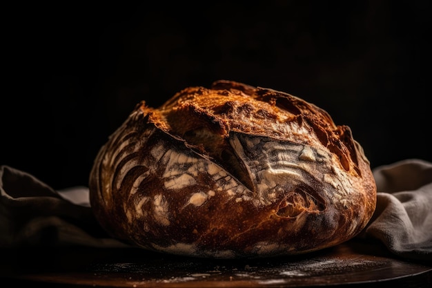 Pain au levain cuit à la maison Fond noir avec du pain au levain fraîchement cuit