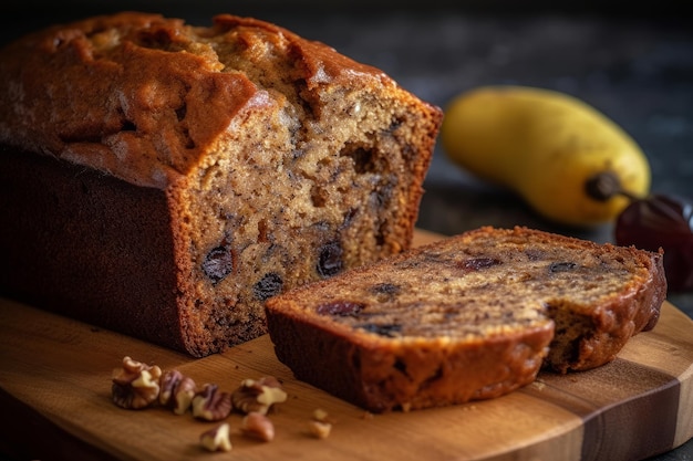 Un pain aux bananes avec des noix dessus