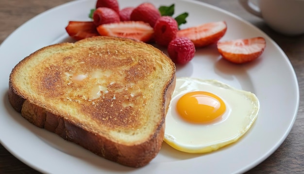 Le pain aux œufs sur l'assiette photographié à la lumière naturelle