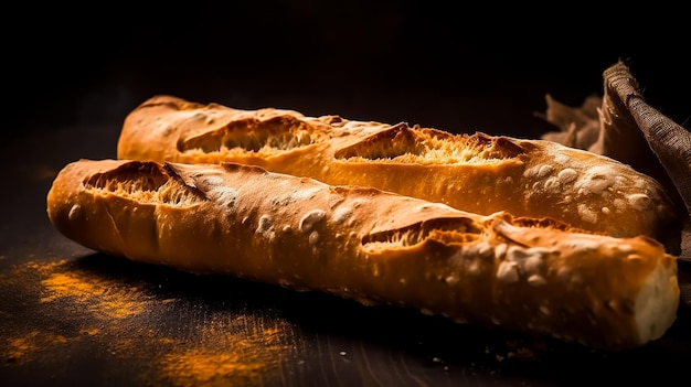 Pain baguette traditionnel français et blé sur une table