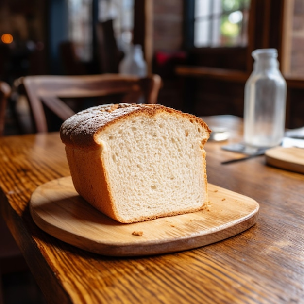 pain blanc sur une table en bois dans un café