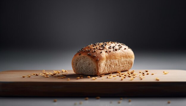 Pain de blé entier fraîchement cuit sur table généré par l'IA