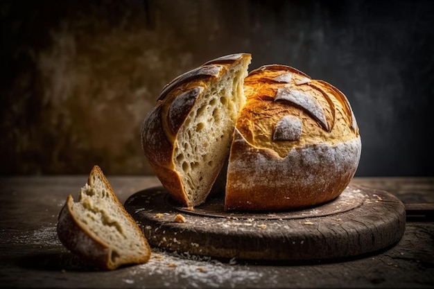 Pain de blé fraîchement cuit sur une planche de bois 1