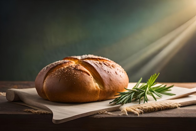 Pain brun et gonflé sur la table avec du sésame et de la farine dessus