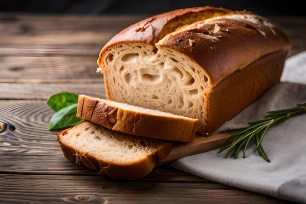 Pain brun et gonflé sur la table avec du sésame et de la farine dessus