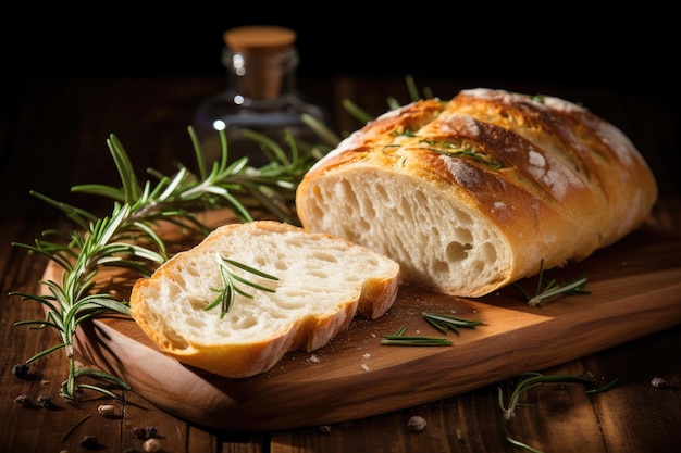 Pain ciabatta au romarin sur une surface en bois