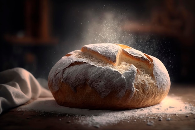 Pain ciabatta italien fraîchement cuit sur fond de bois