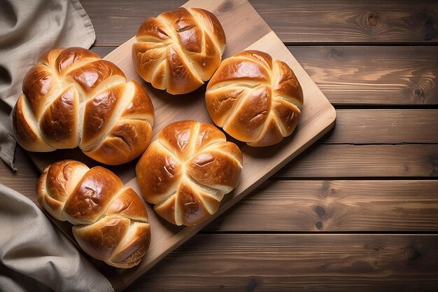 Le pain croissant sur fond de bois