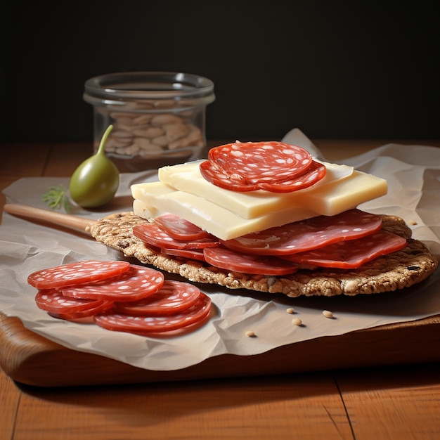 Pain croustillant avec une tranche de salami