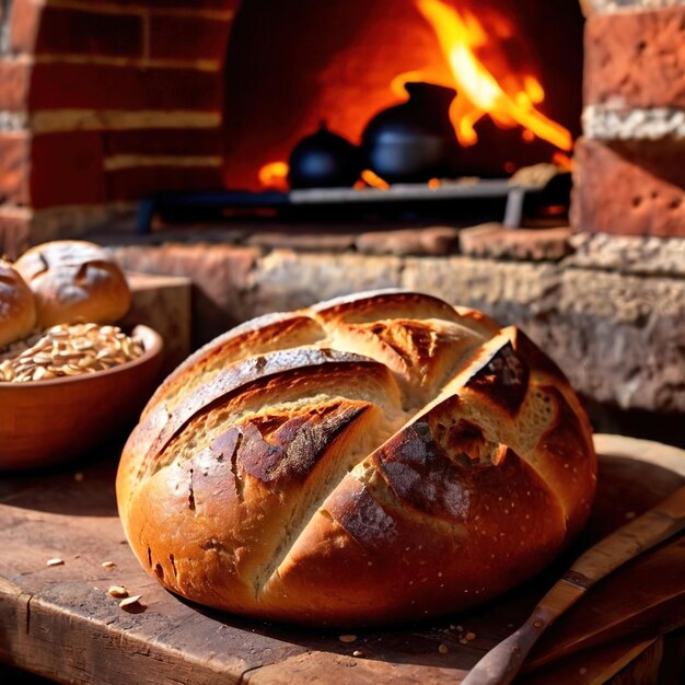 Pain cuit à l'artisanat à partir d'un four à bois traditionnel à l'ancienne