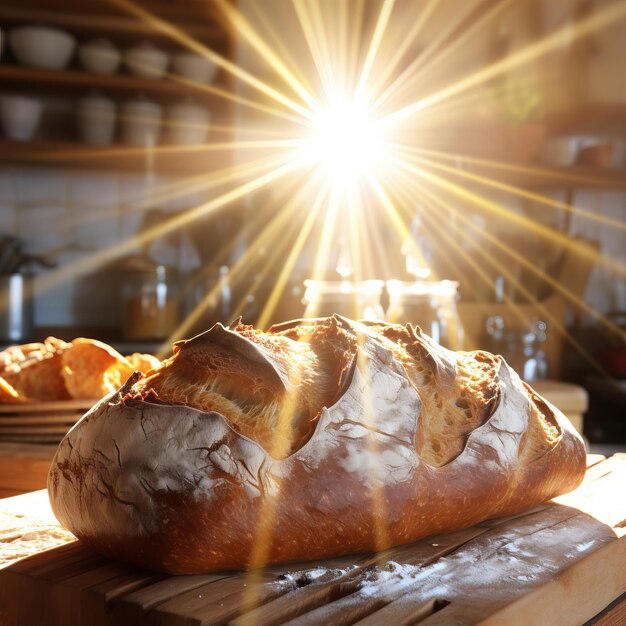 un pain délicieux et fraîchement cuit dans une cuisine chaleureuse et lumineuse