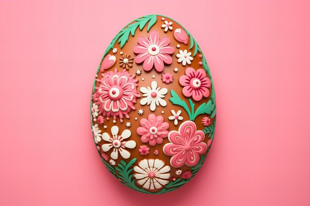 pain d'épice décoré en forme d'œuf sur un fond pastel doux de Pâques dans des couleurs vives