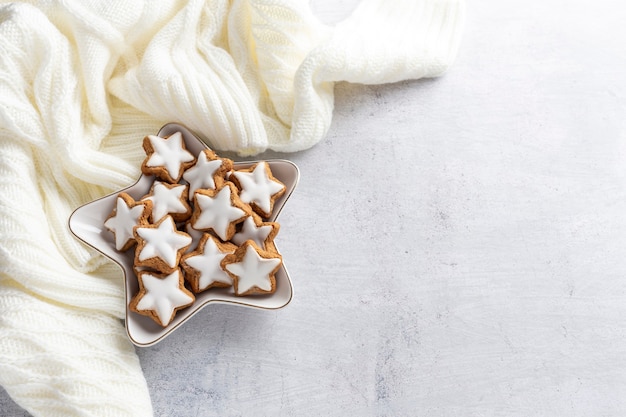 Pain d'épice avec tasse de chocolat chaud et canne en bonbon de Noël.