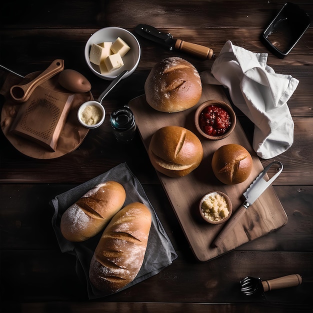 Le pain était à plat sur la table en bois. Le fond était sombre et de mauvaise humeur.