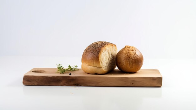 Pain fraîchement cuit sur planche de bois Illustration de stock Concept de boulangerie artisanale traditionnelle Délicieux pain fait maison Pain croustillant sur fond blanc Culinaire Nature morte Goût sain