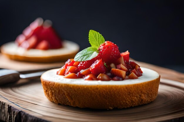 un pain avec des fraises et une tranche de pain sur le dessus.