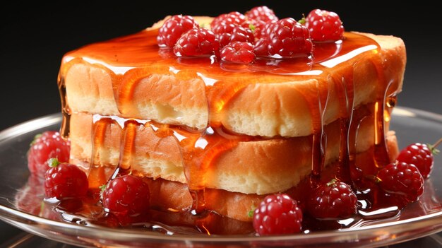 Un pain avec de la gelée dans une assiette sur fond blanc