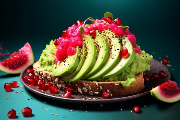 Photo un pain grillé à l'avocat avec de la purée de pois chiches et un peu de paprika