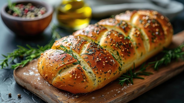 un pain avec des herbes sur le dessus