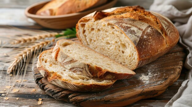 Pain de levain traditionnel pain coupé en tranches sur un fond en bois rustique Concept de méthodes traditionnelles de cuisson du pain fermenté Nourriture saine