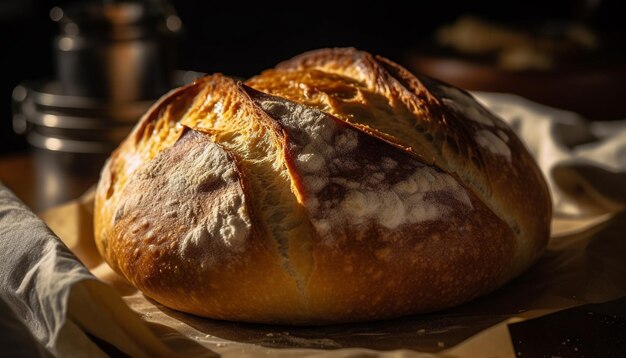 Pain maison rustique cuit avec de la farine de blé entier biologique générée par IA