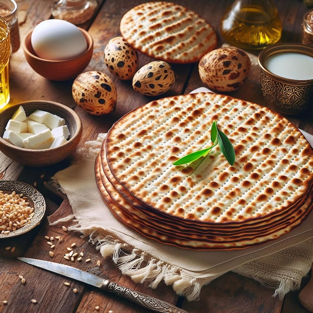 Le pain matzah traditionnel sur la table en bois