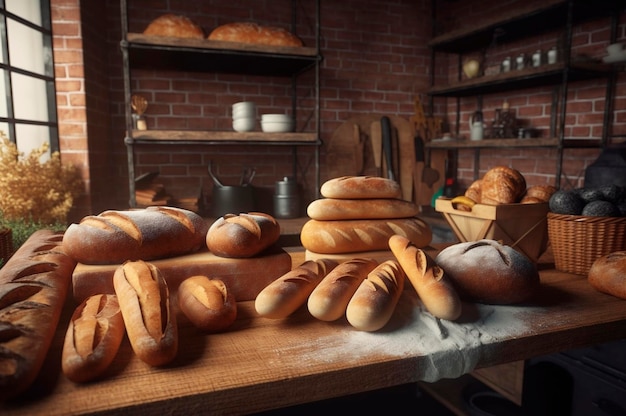 Pain multi-grains complet bio et sain fait maison sur une table en bois généré par l'IA