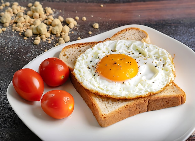 Pain placé avec un œuf frit avec de la farine de tapioca de tomates