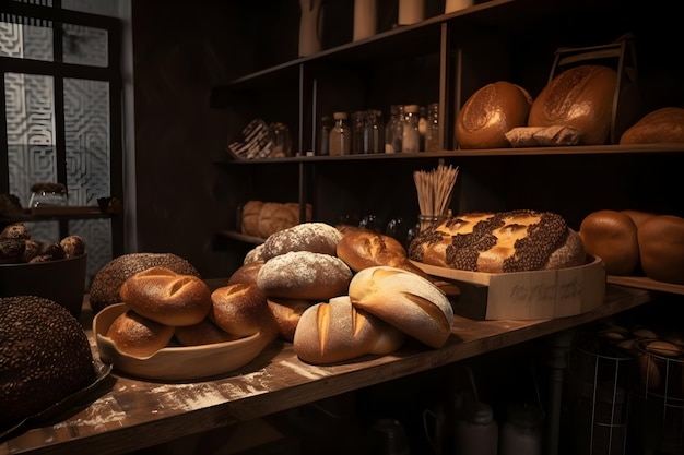 Pain et produits de boulangerie dans la boulangerie Generative Ai