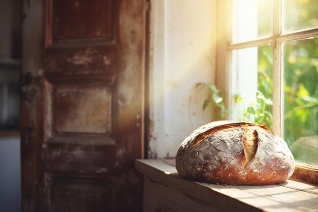 Photo un pain sur le seuil de la fenêtre