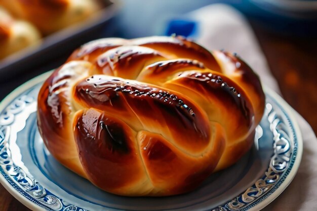 Photo pain sucré de pâques cozonac ou tranche de tsoureki sur la table brioche tranchée tressée traditionnelle festive