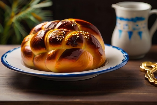 Photo pain sucré de pâques cozonac ou tranche de tsoureki sur la table brioche tranchée tressée traditionnelle festive