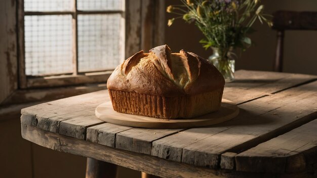 Un pain sur une table en bois.