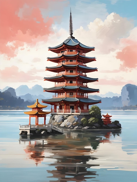 Painting_of_a_pagoda_next_to_a_body_of_water_ge
