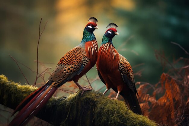 Photo une paire d'amants de faisans dans la nature