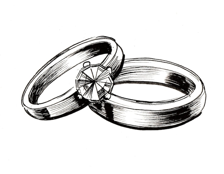 Photo paire de bagues. dessin noir et blanc à l'encre