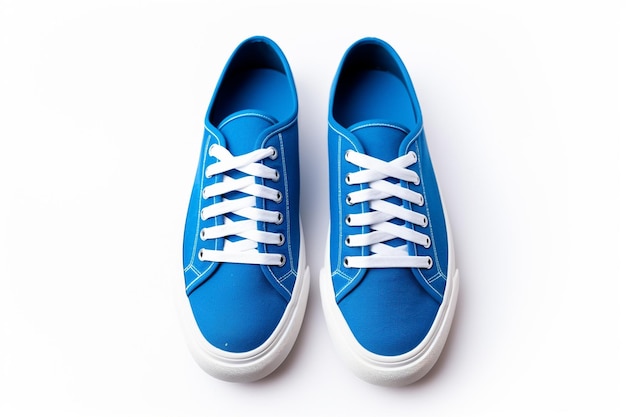 une paire de baskets bleues sur fond blanc fash