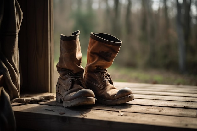 Une paire de boots en cuir décor campagne