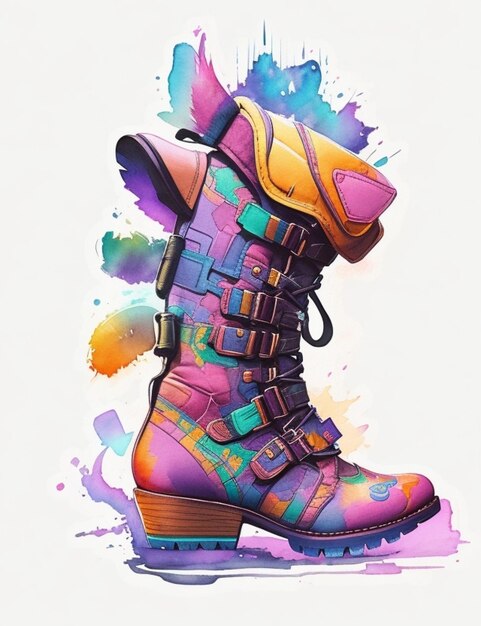 Une paire de bottes colorées avec les mots « the word » en bas.