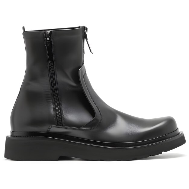 Une paire de bottes en cuir noir avec le mot " sur le côté.