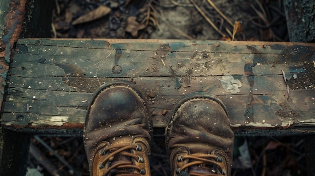 Une paire de bottes en cuir usées les pesants pas maladroits de leur propriétaire faisant écho à travers l'abandonné