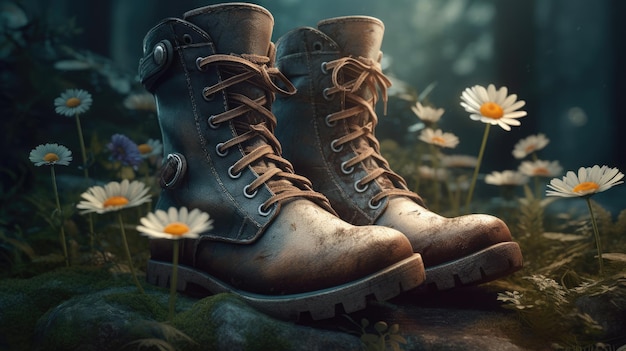 Une paire de bottes avec le mot « wildflower » sur le bas.