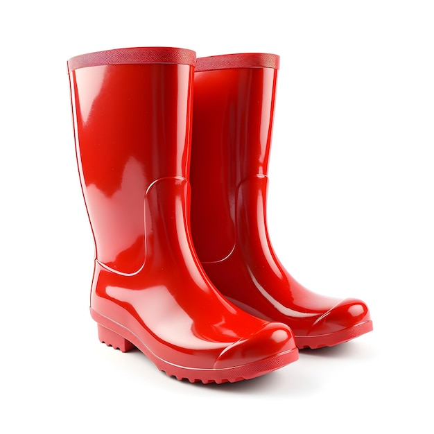 Une paire de bottes de pluie rouges avec le numéro 2 en bas.