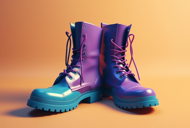 Une paire de bottes violettes et bleues avec le mot « sur le bas ».