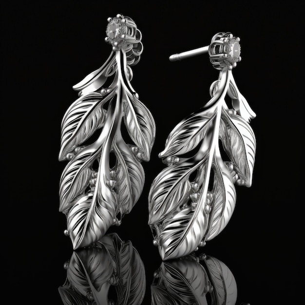 Photo une paire de boucles d'oreilles en argent avec des plumes sur fond noir.