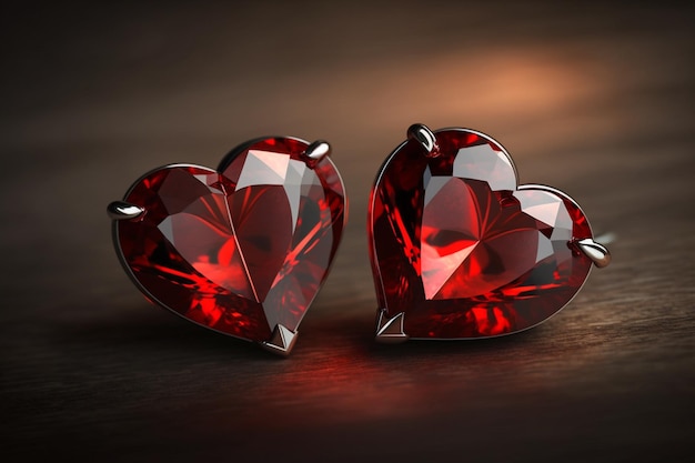 Paire de boucles d'oreilles coeur rouge boucles d'oreilles cristal ou diamants Le coeur symbolise l'amour et la passion.