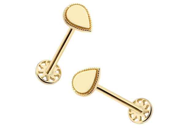 Une paire de boucles d'oreilles en or avec une seule barre sur le côté.