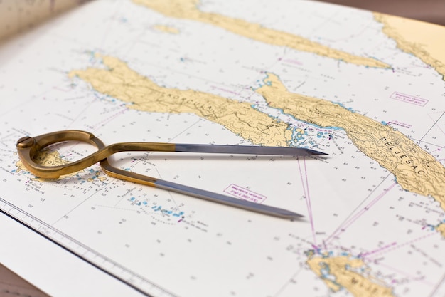 Paire de boussoles pour la navigation sur une carte marine à faible profondeur de champ