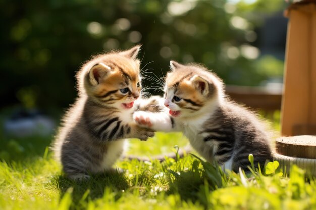 Une paire de chatons enjoués jouant dans le jardin